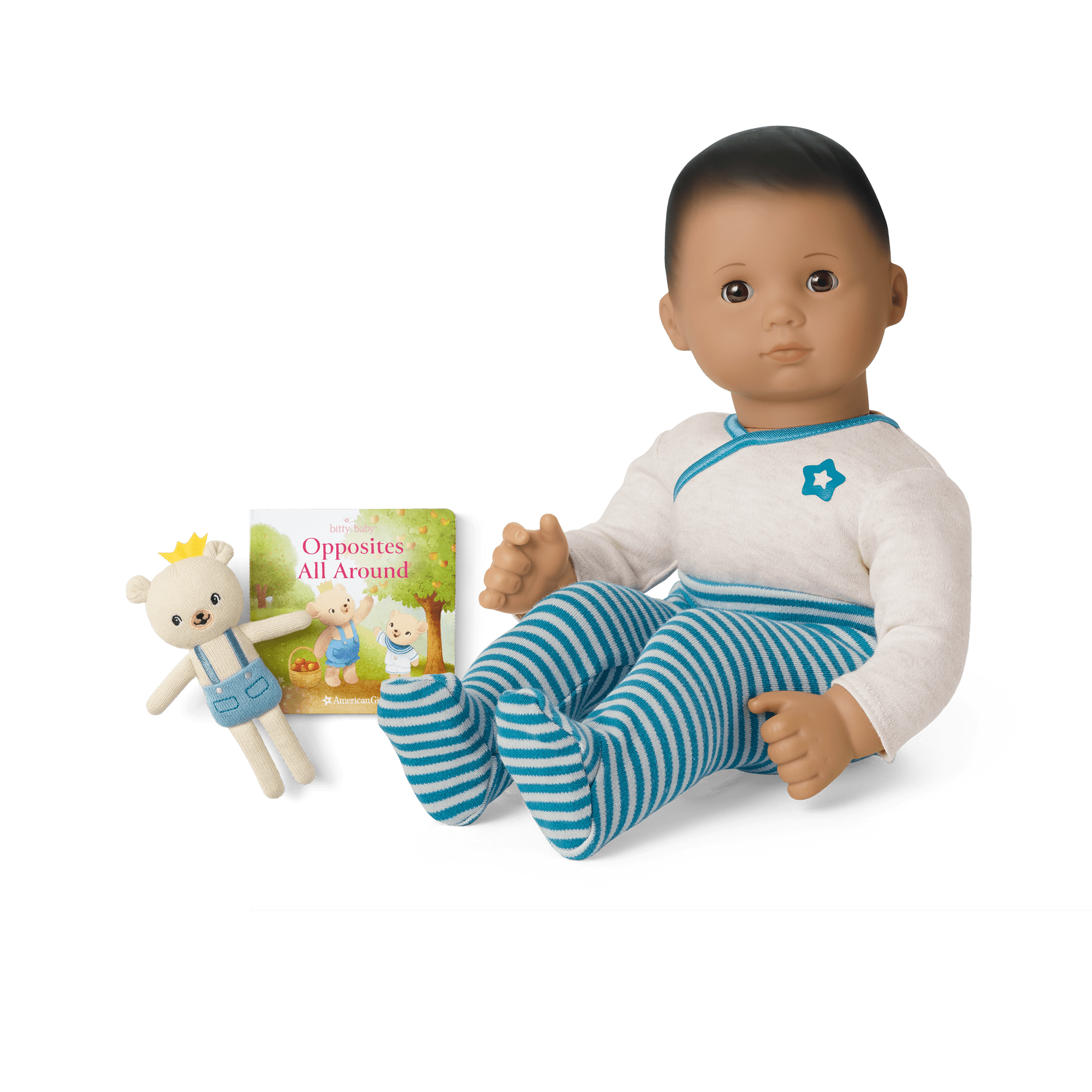 Bitty Baby Doll #5 In Soft Blue + Bear Friend & Board Book